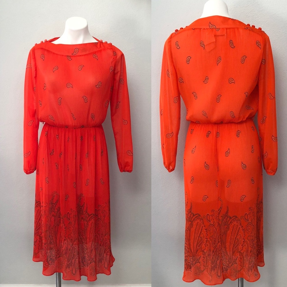 Vintage Paisley Pleated Broomstick Skirt Dress